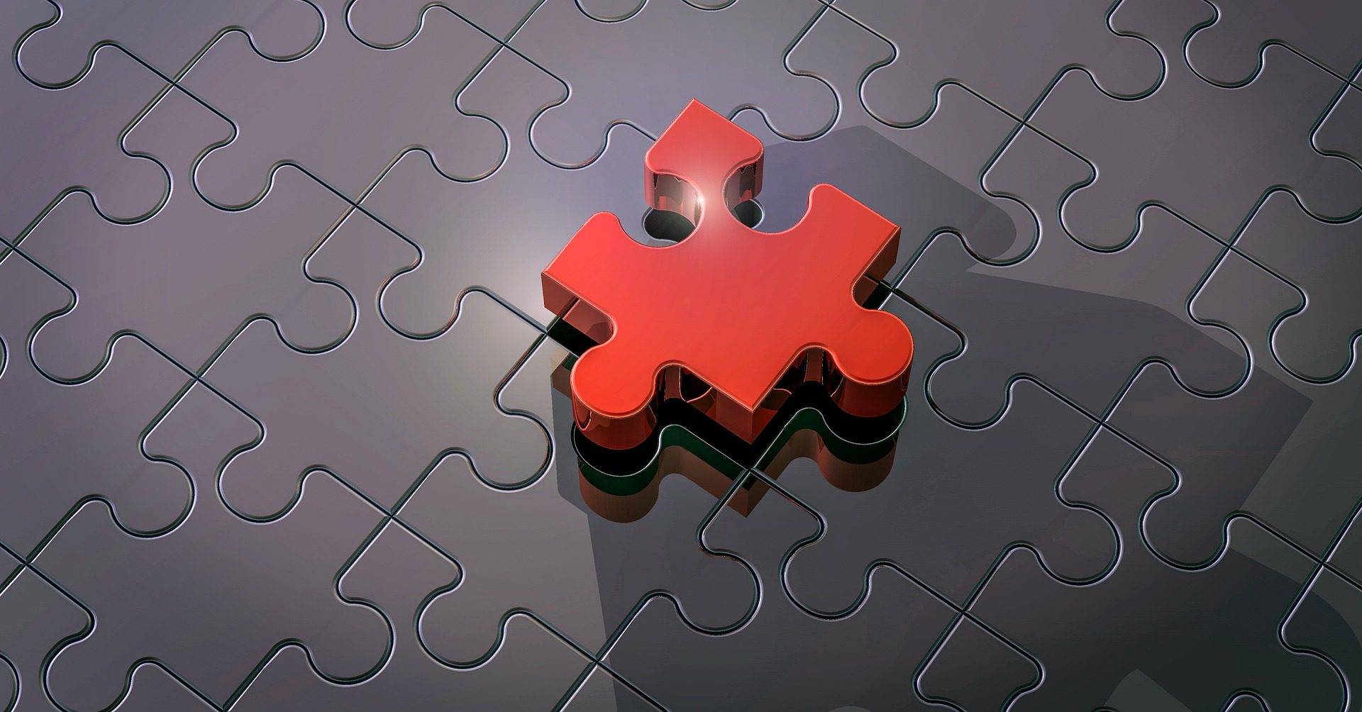 Corporate partnership concept showing a red puzzle piece completing a grey puzzle, symbolizing collaboration and CSR impact.
